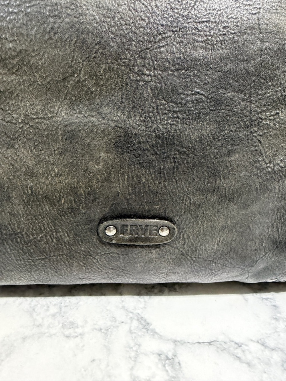 Frye Melissa rustic distressed black leather silver studded moto large tote bag - Picture 9 of 13